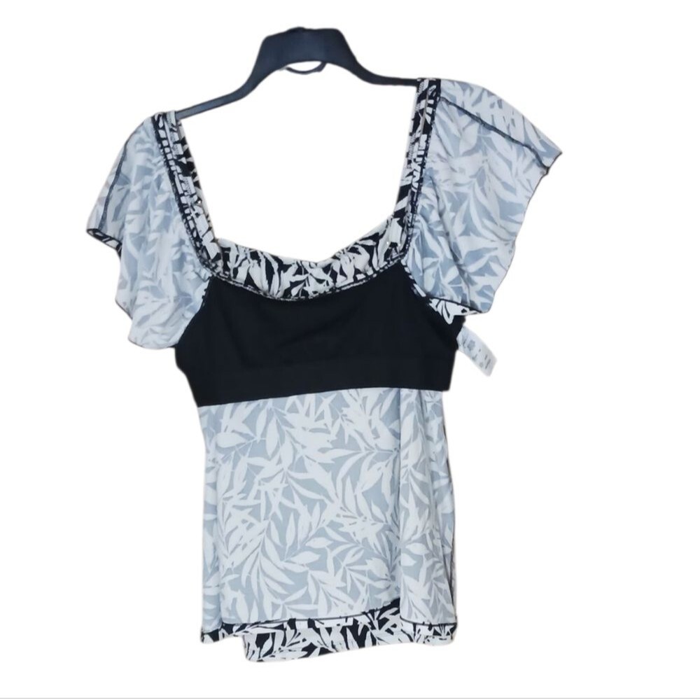 A Shore Fit Women's Swimwear Top Self Bra Cold Shoulder Black & White Print 20W - Picture 7 of 8